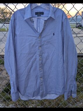 Ralph Lauren Classic Fit Blue Micro-Check Dress Shirt Xl